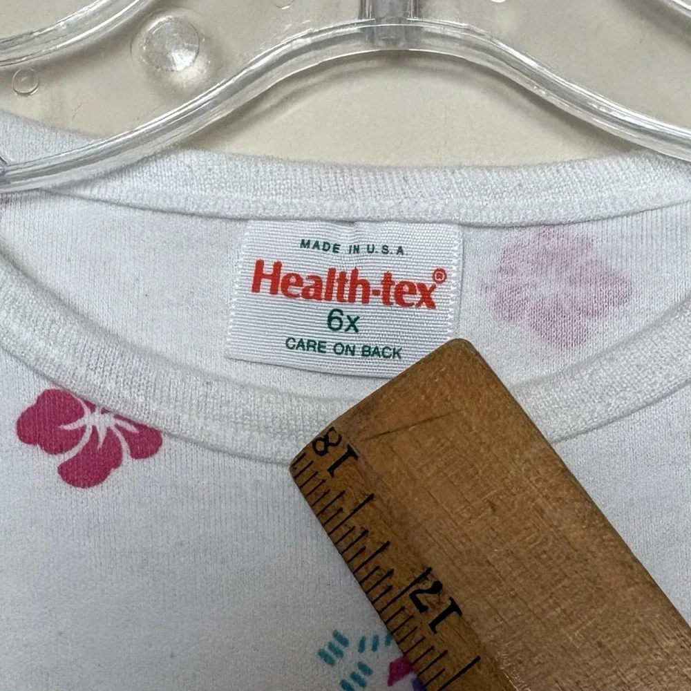 VTG Healthtex Shirt Girls Size 6 White Pineapples Tropical Hibiscus Boat Puff